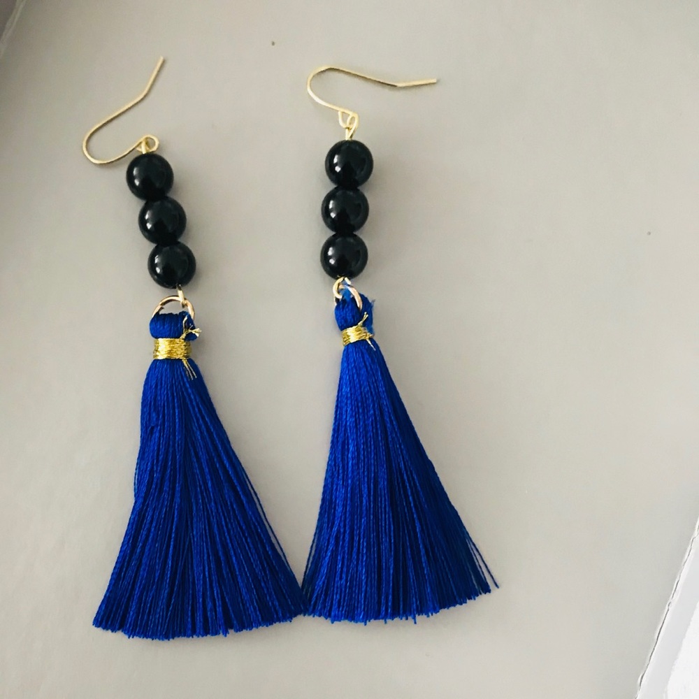 Blue tassel Earrings/ long Earrings